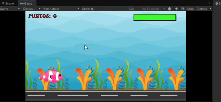 Demostración de gameplay de FishRace: el pez esquiva tiburones y recoge medallas