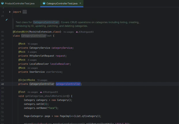 Demostración de un test de controlador con JUnit 5 y Mockito en el IDE
